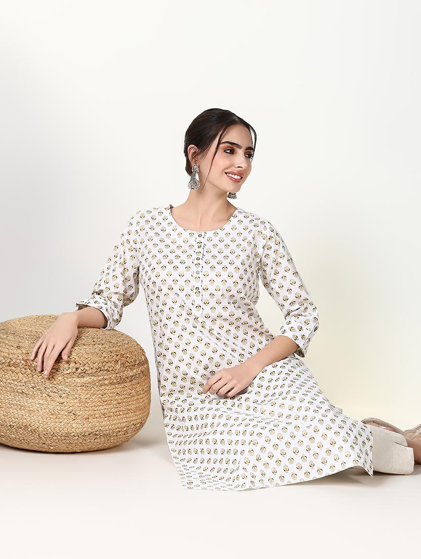 women printed roll up sleeve straight kurta - 21661546 - Standard Image - 4