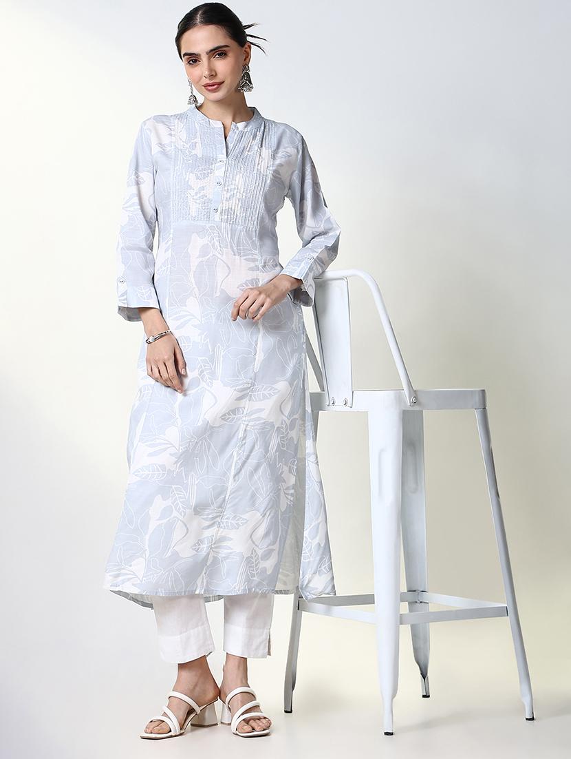 women printed roll up sleeve straight kurta - 21661547 - Standard Image - 1