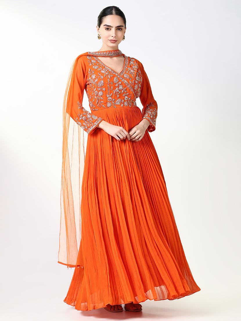 women embroidered flared kurta with dupatta - 21661549 -  Zoom Image - 0