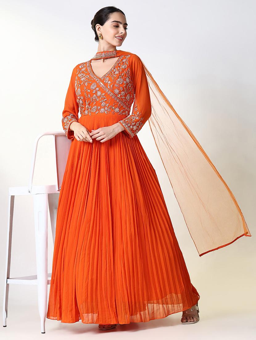 women embroidered flared kurta with dupatta - 21661549 -  Standard Image - 1