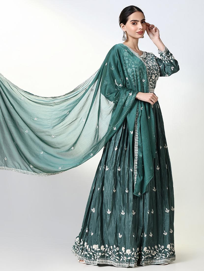 women embroidered flared kurta with dupatta - 21661550 - Standard Image - 1
