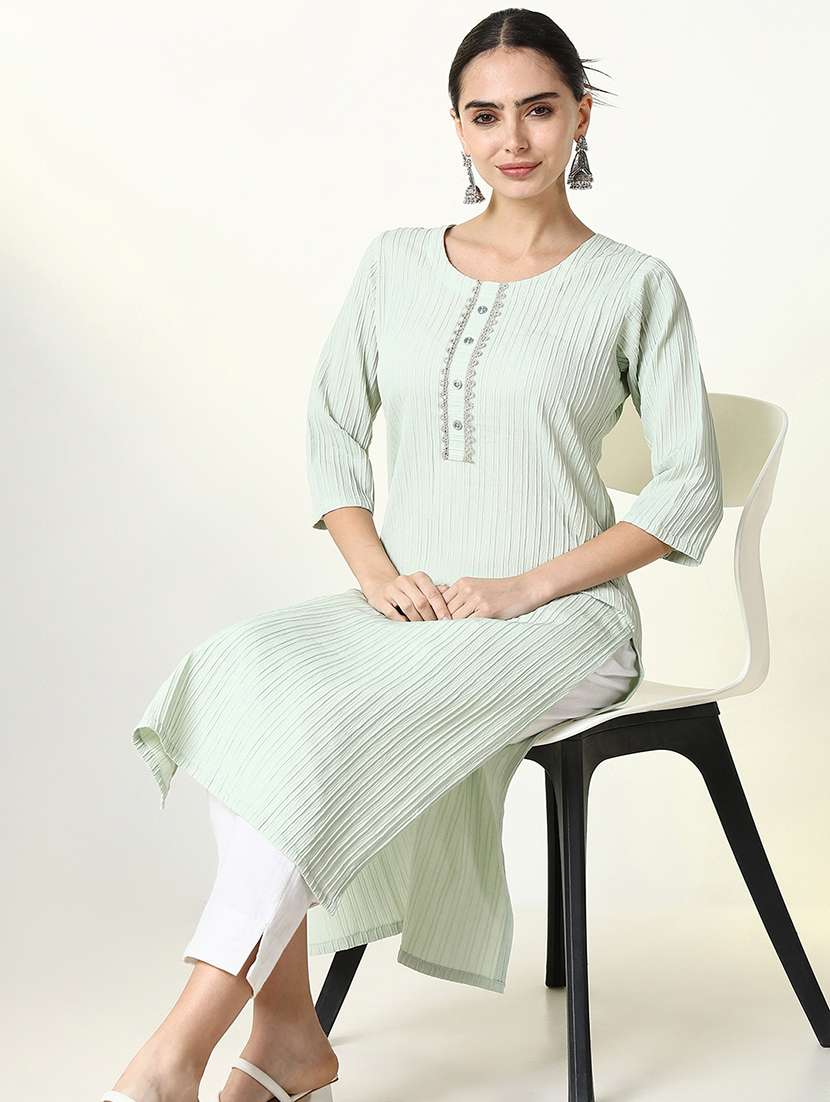 women three quarter sleeve straight kurta - 21661554 -  Standard Image - 1