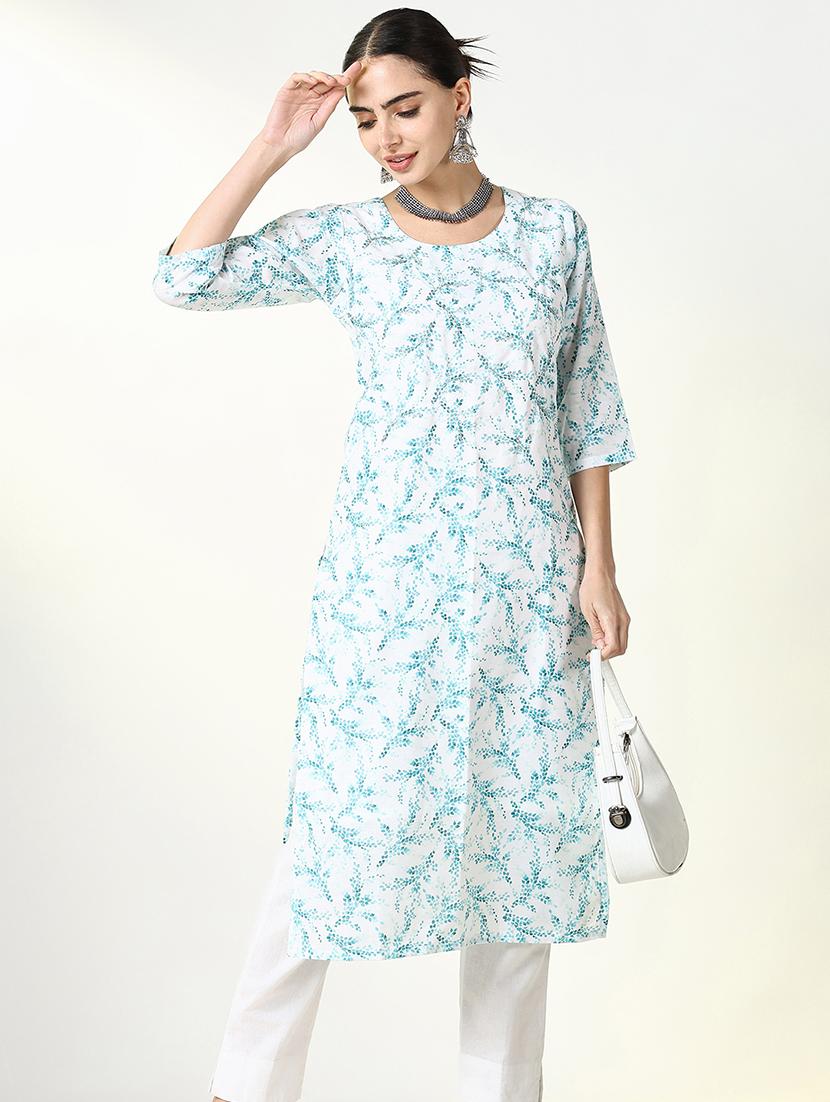 women printed three quarter sleeve straight kurta - 21661555 - Standard Image - 1