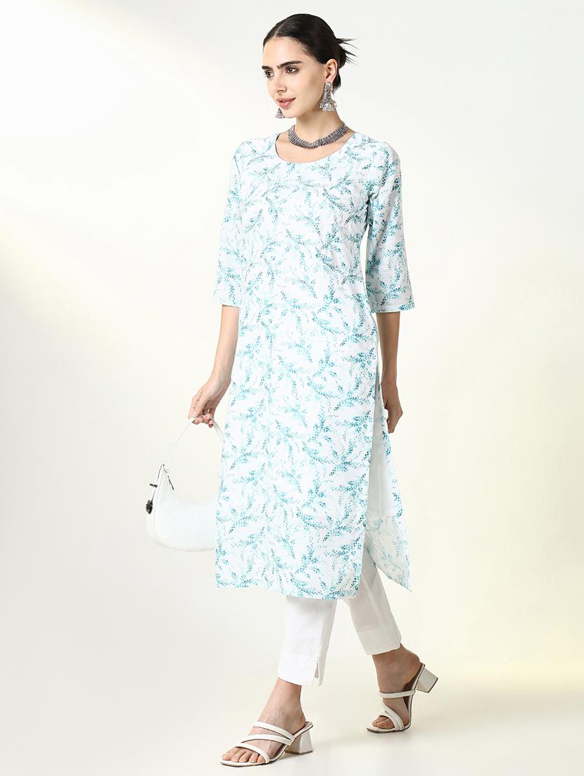 women printed three quarter sleeve straight kurta - 21661555 - Standard Image - 4