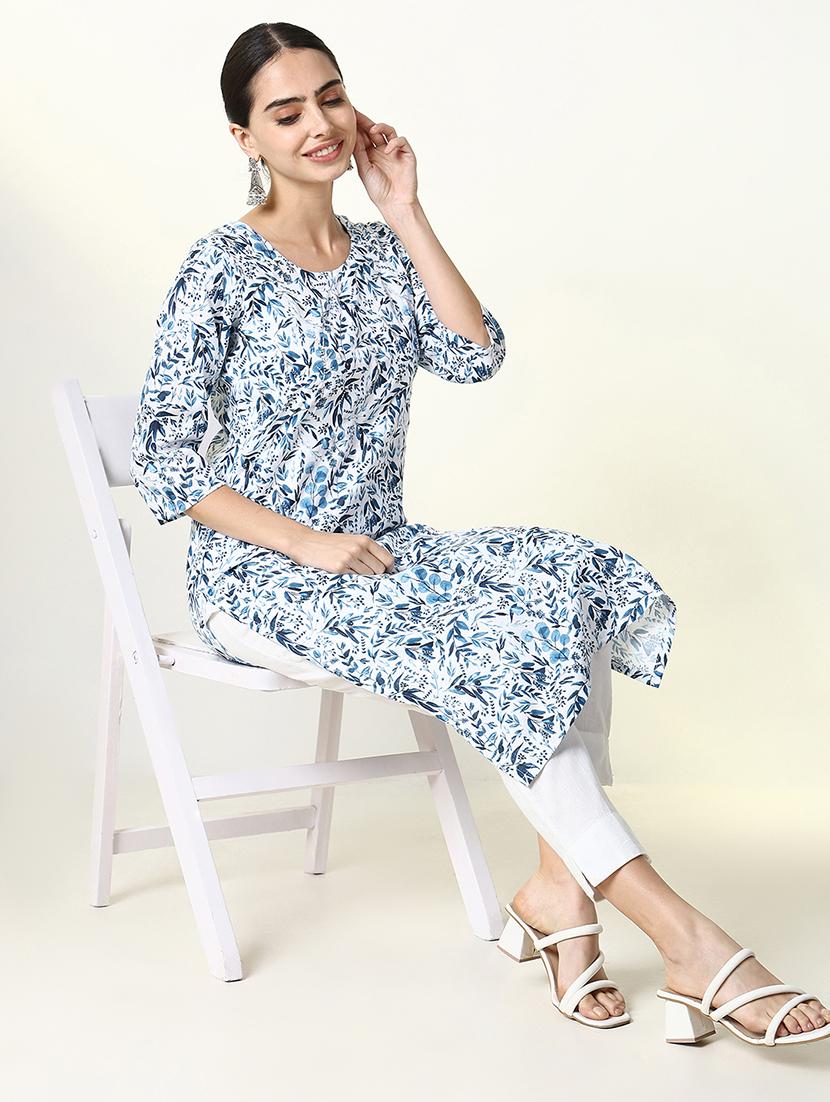 women printed round neck straight kurta - 21661559 -  Standard Image - 1