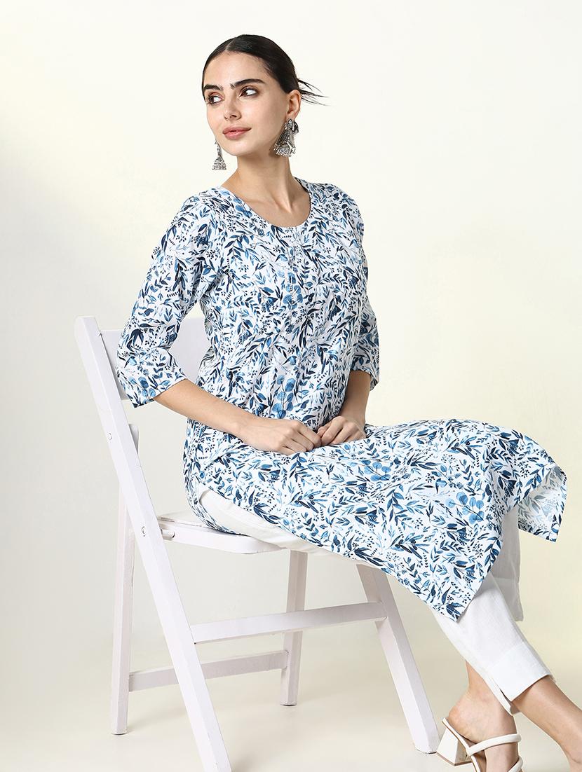 women printed round neck straight kurta - 21661559 - Standard Image - 4