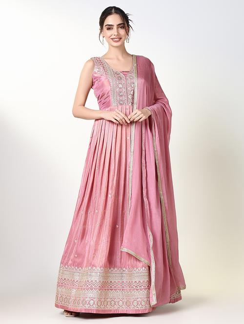 women pink embroidered anarkali kurta with dupatta - 21661561 - Standard Image - 0