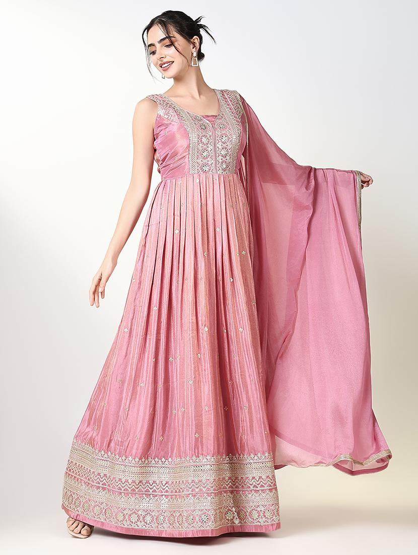 women pink embroidered anarkali kurta with dupatta - 21661561 - Standard Image - 1