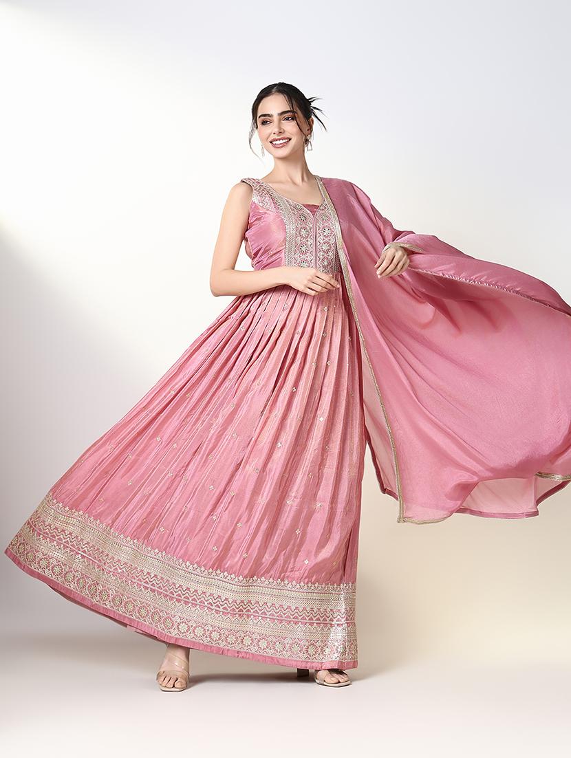 women pink embroidered anarkali kurta with dupatta - 21661561 - Standard Image - 4