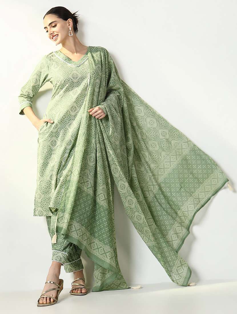 women bandhani kurta salwar set with dupatta - 21661564 -  Standard Image - 1