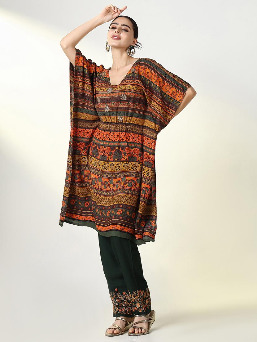 women printed kimono sleeve kaftan set - 21661576 -  Standard Image - 1