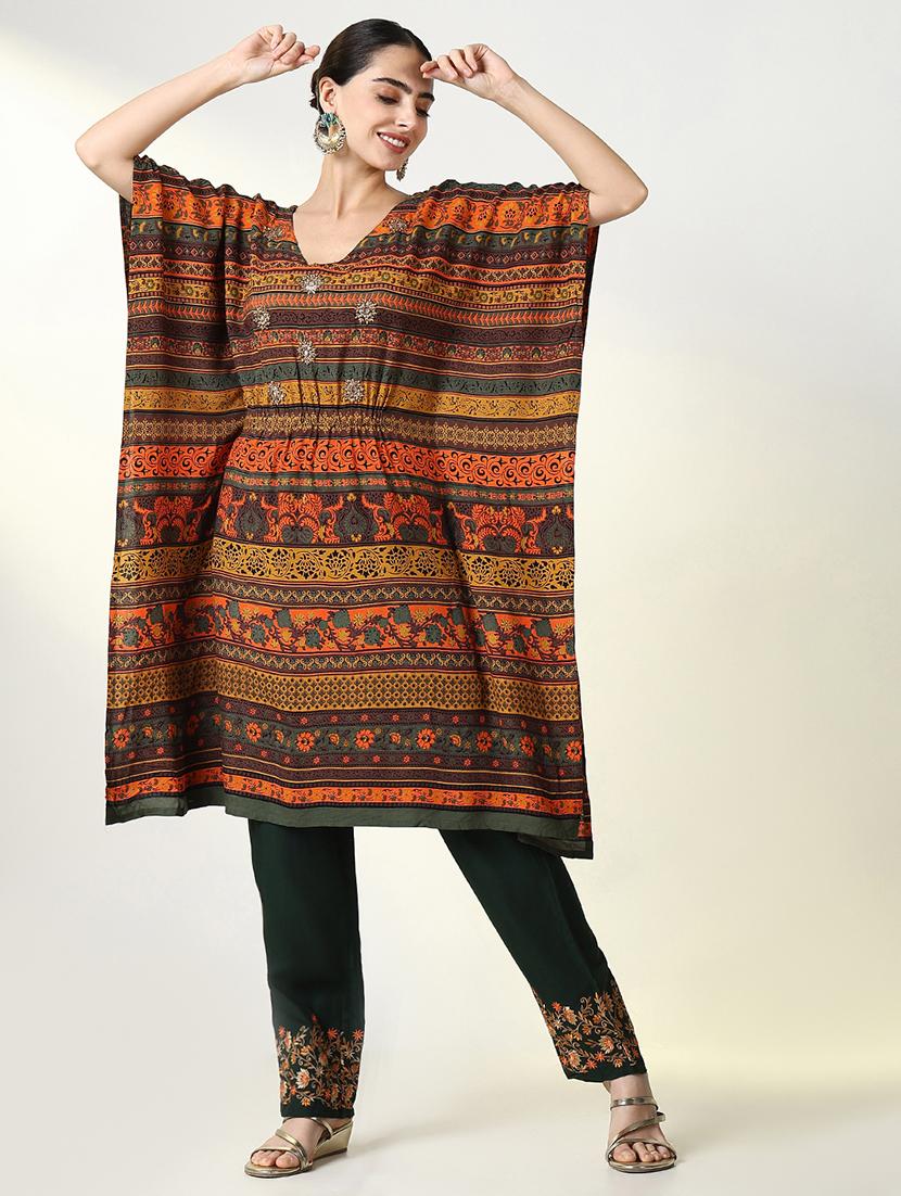 women printed kimono sleeve kaftan set - 21661576 - Standard Image - 4