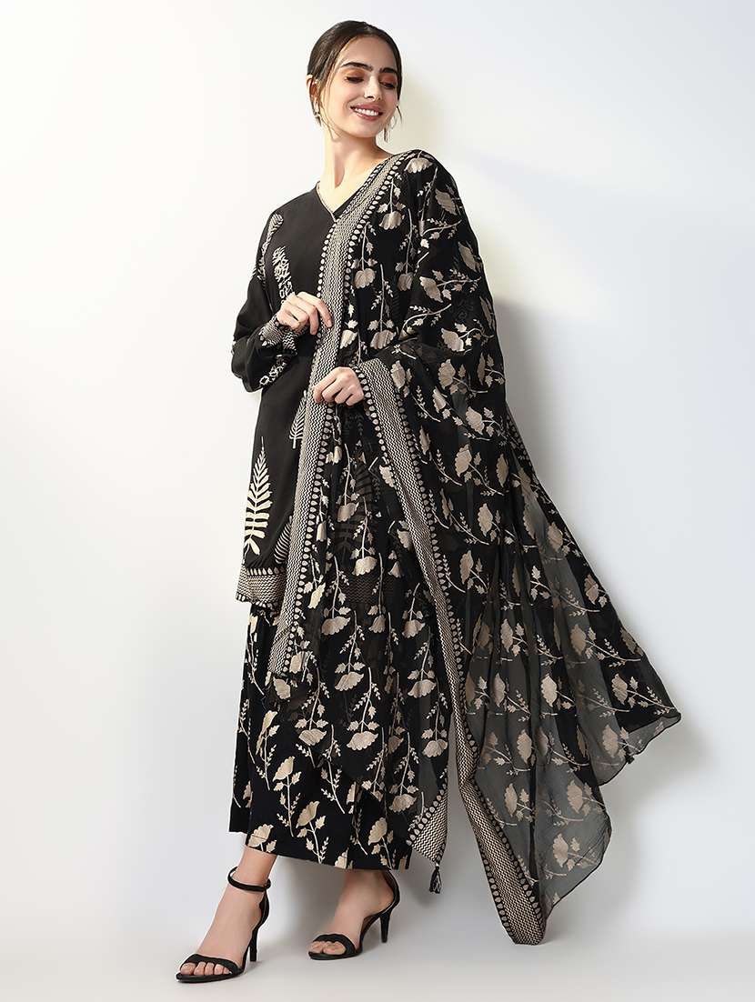 women black printed kurta sharara set with dupatta - 21661591 -  Standard Image - 1