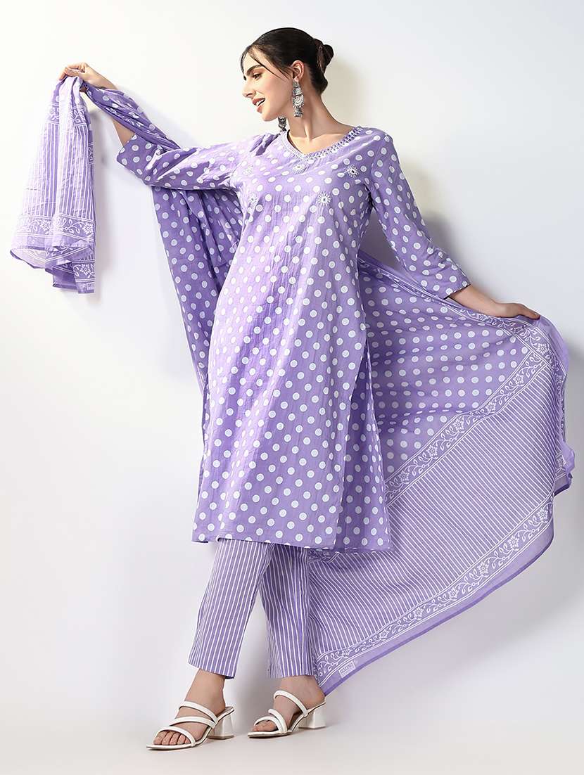 women polka dots printed kurta pant set with dupatta - 21661606 -  Standard Image - 1