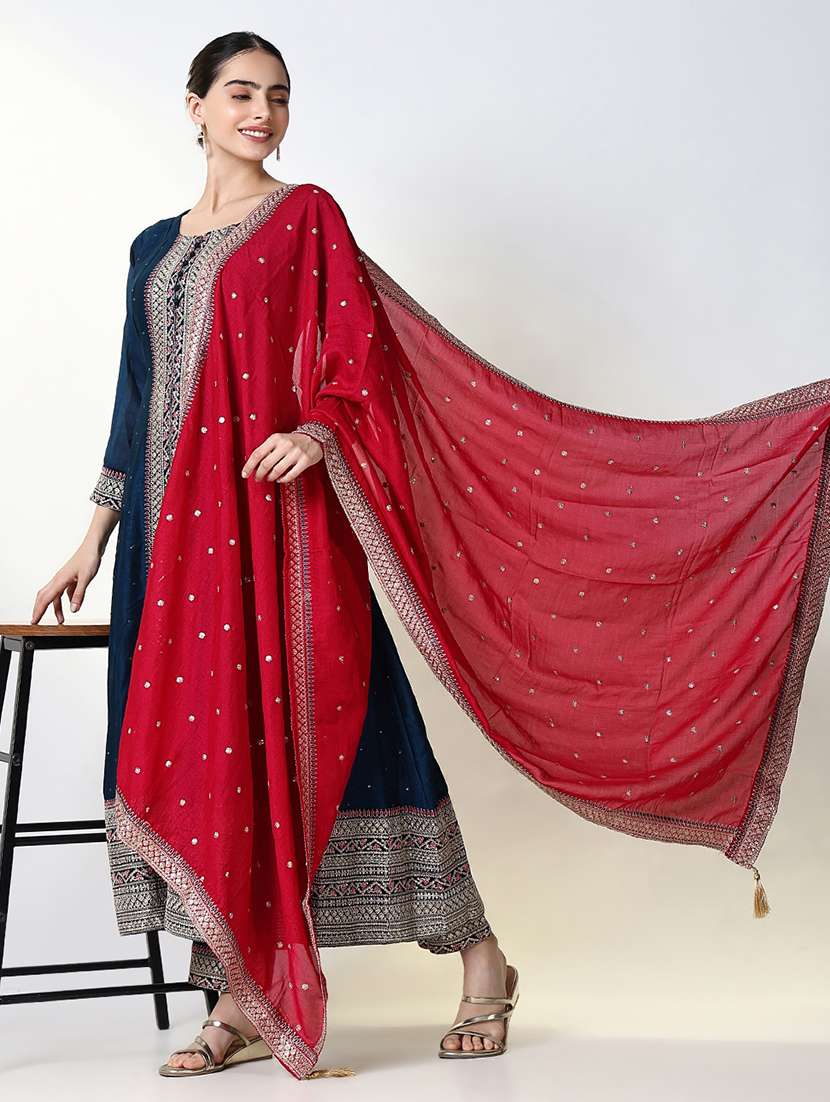 women three quarter sleeve kurta pant with dupatta set - 21661609 -  Standard Image - 1