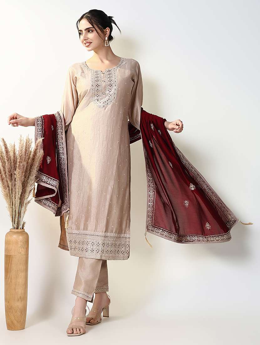 women three quarter sleeve kurta pant with dupatta set - 21661611 -  Standard Image - 1