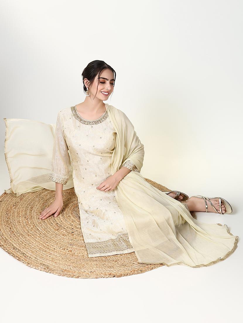 women three quarter sleeve kurta pant with dupatta set - 21661612 - Standard Image - 1