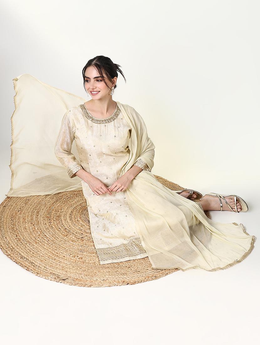 women three quarter sleeve kurta pant with dupatta set - 21661612 - Standard Image - 4