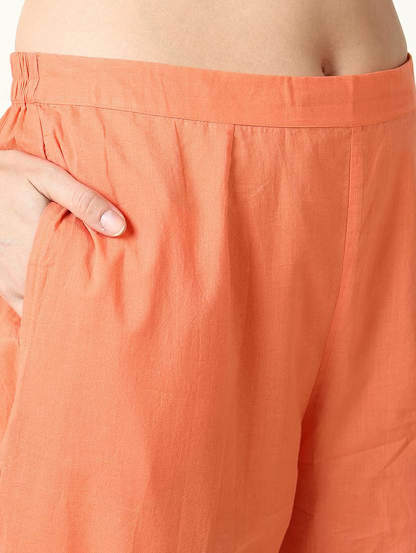 women orange three quarter sleeve kurta pant set - 21661622 - Standard Image - 6