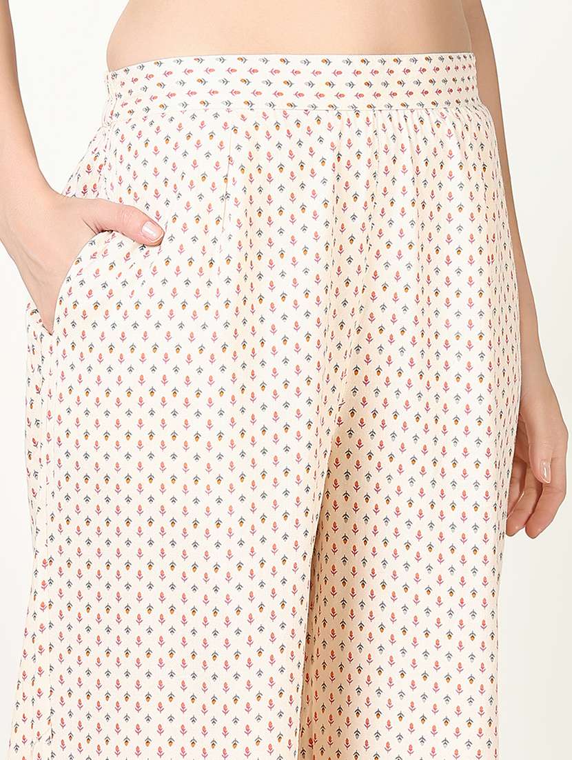 women cream printed sleeveless kurta palazzo set - 21661626 -  Standard Image - 6