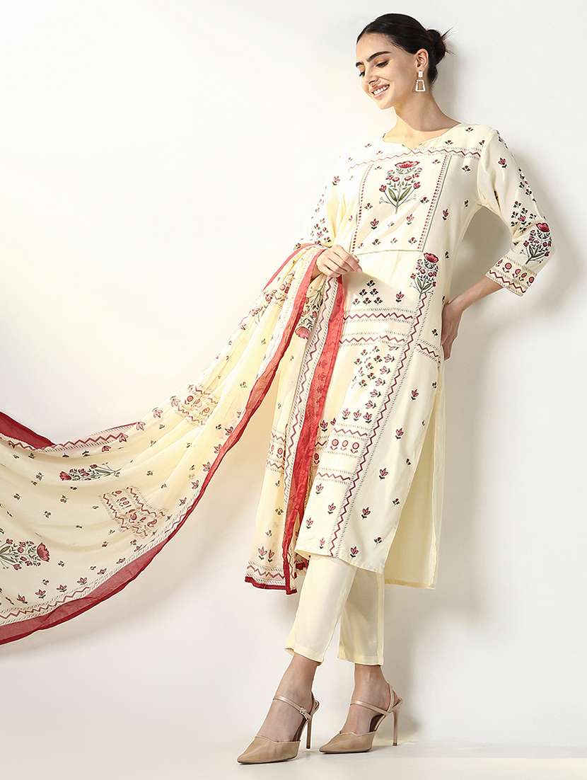 women three quarter sleeve kurta pant with dupatta set - 21661630 -  Standard Image - 1