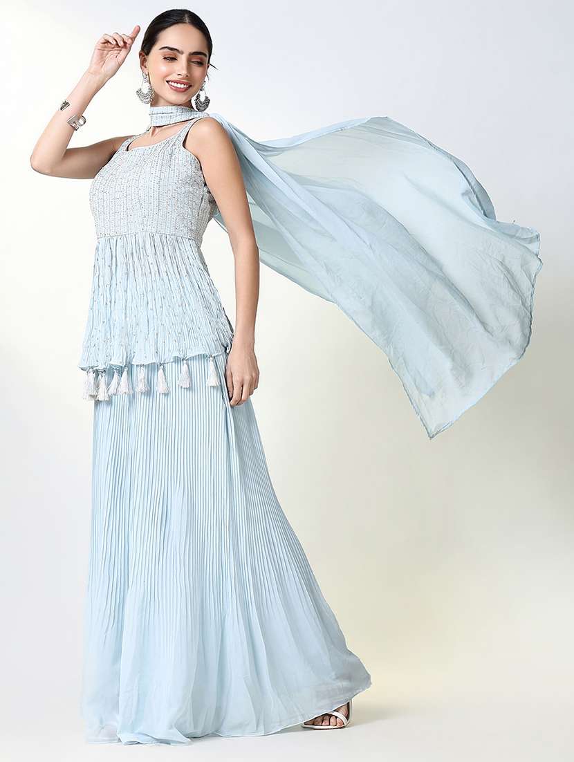 women sequin work kurta palazzo set with dupatta - 21661632 -  Standard Image - 1