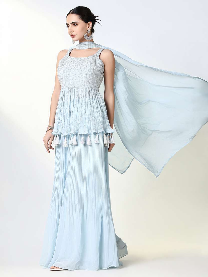 women sequin work kurta palazzo set with dupatta - 21661632 -  Standard Image - 4