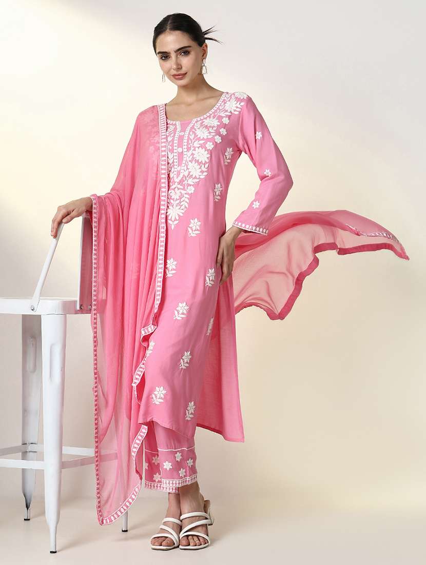 women pink long sleeve kurta pant with dupatta set - 21661644 -  Standard Image - 1