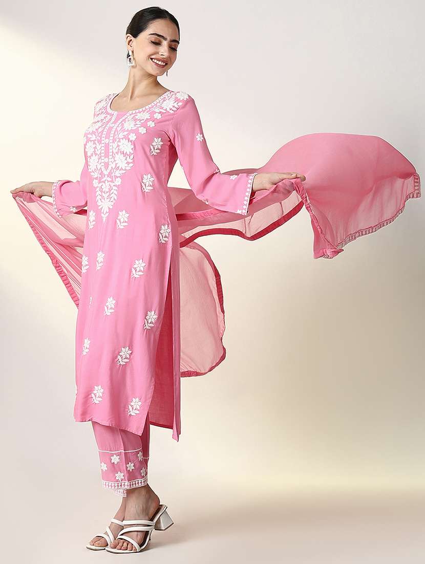women pink long sleeve kurta pant with dupatta set - 21661644 -  Standard Image - 4