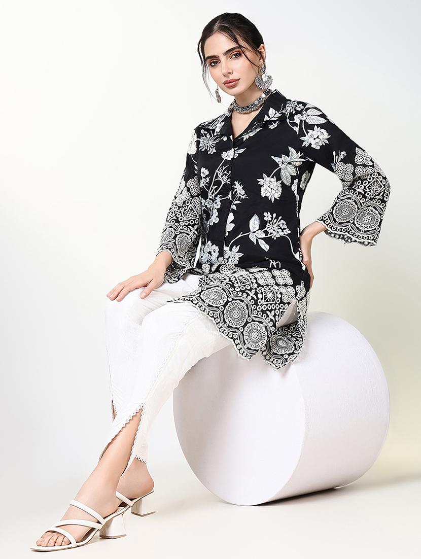women black bell sleeve dhoti kurta set - 21661648 -  Standard Image - 1