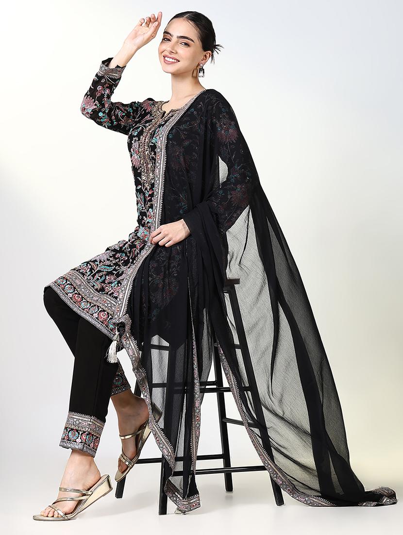 women embroidered long sleeve kurta pant with dupatta set - 21661649 - Standard Image - 1