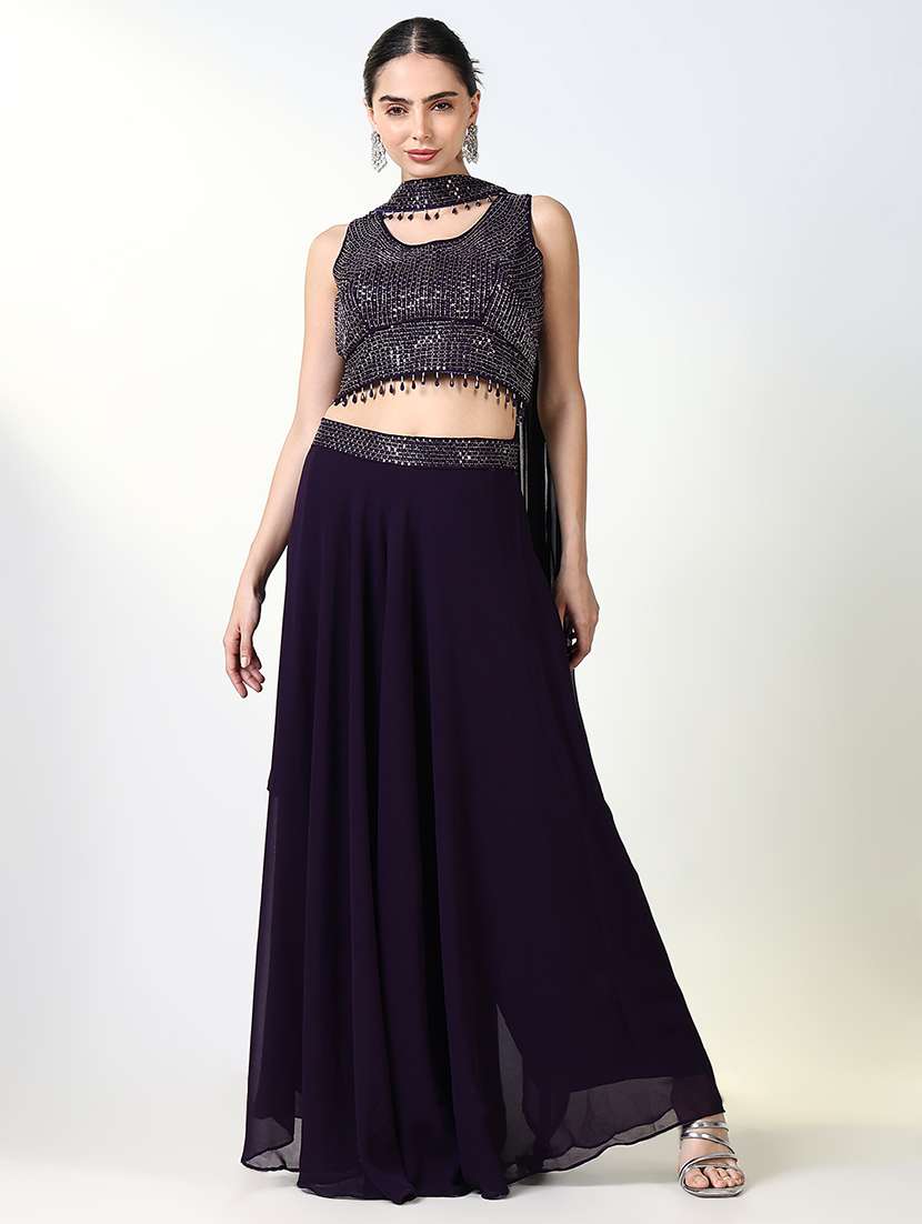 women sequin work top & palazzo with dupatta fusion set