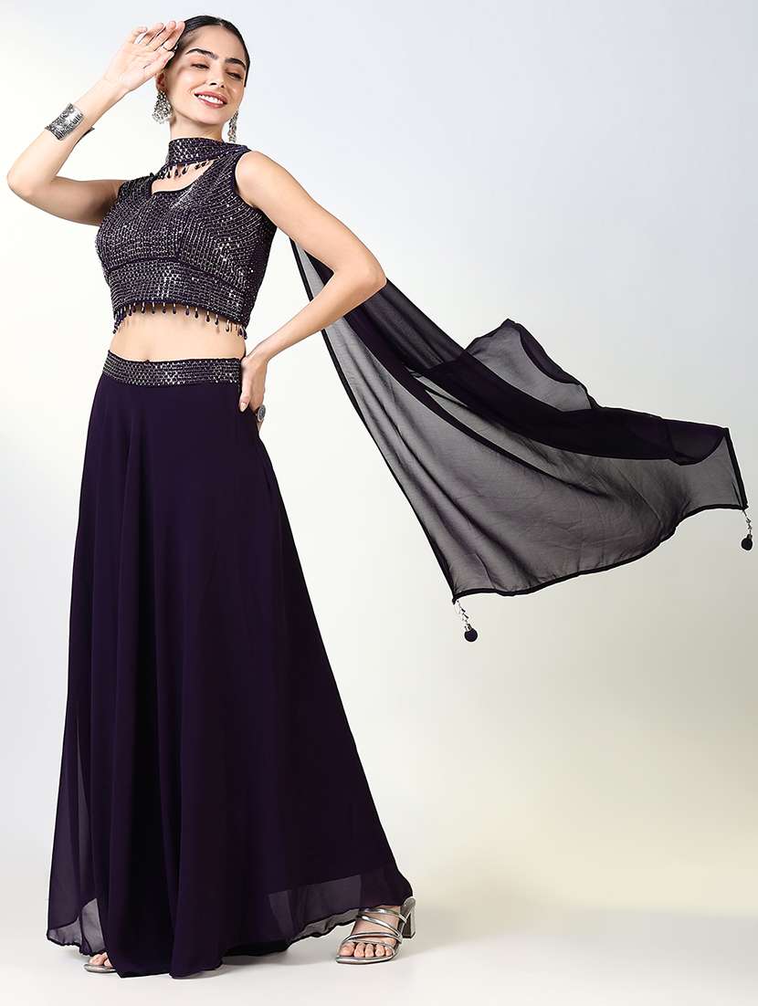 women sequin work top & palazzo with dupatta fusion set - 21661666 -  Standard Image - 1