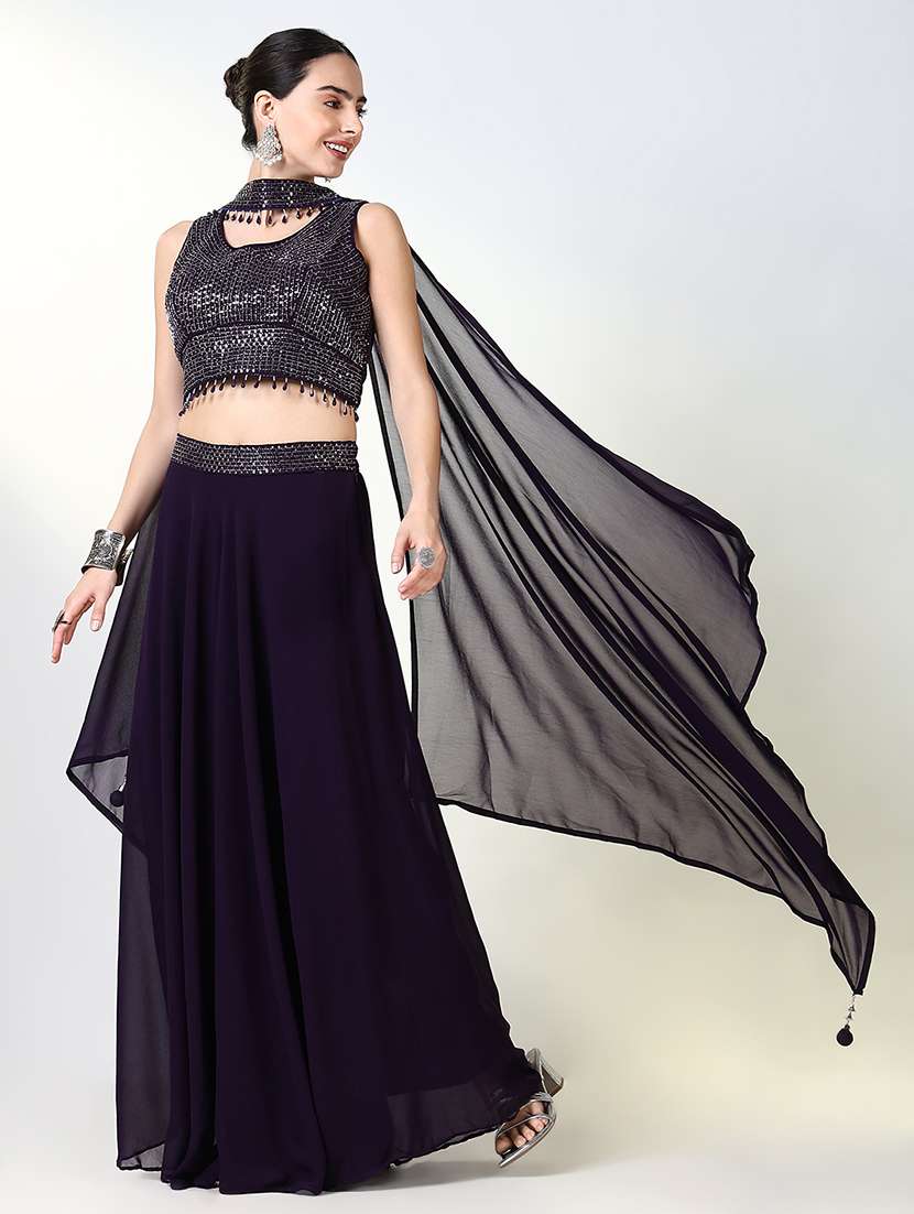 women sequin work top & palazzo with dupatta fusion set - 21661666 -  Standard Image - 4