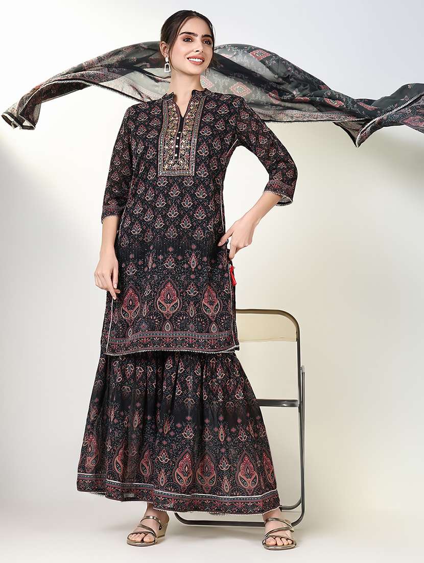 women printed kurta sharara set with dupatta - 21661670 - Standard Image - 1