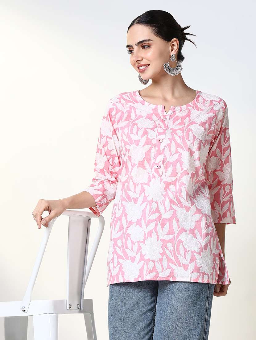 women three quarter sleeve straight kurti - 21661679 -  Standard Image - 1