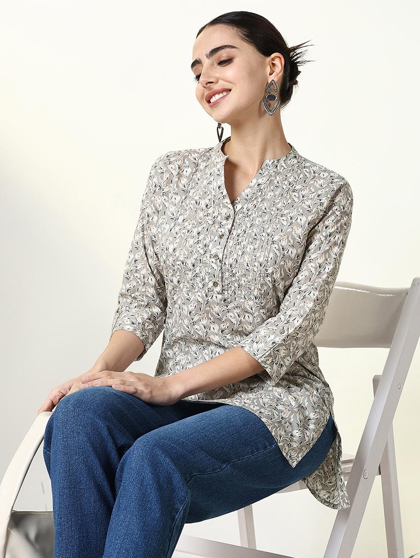 women three quarter sleeve straight kurti - 21661681 -  Standard Image - 1