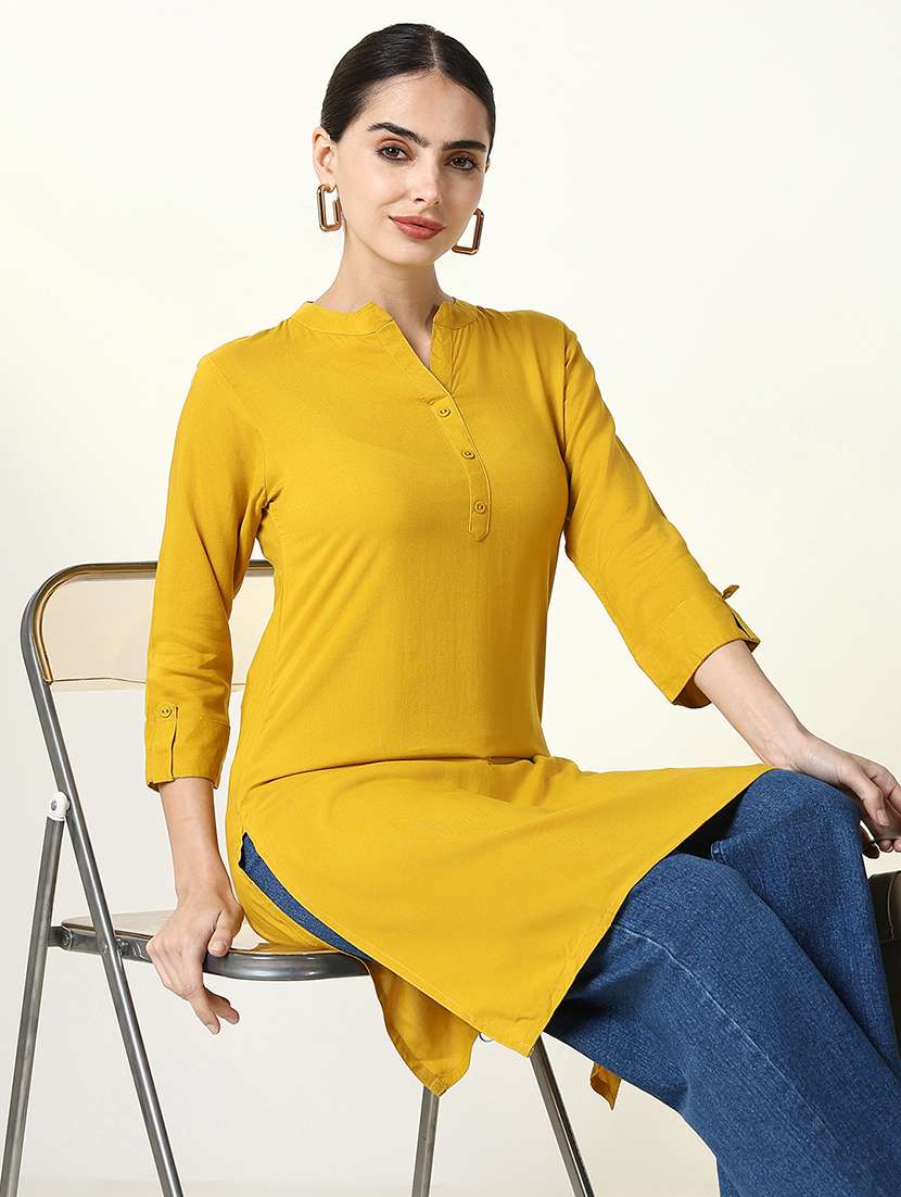 women three quarter sleeve straight kurta - 21661686 -  Standard Image - 1
