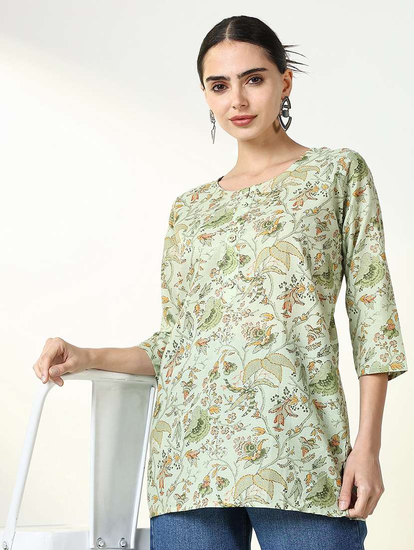 women three quarter sleeve straight kurti - 21661687 -  Standard Image - 1