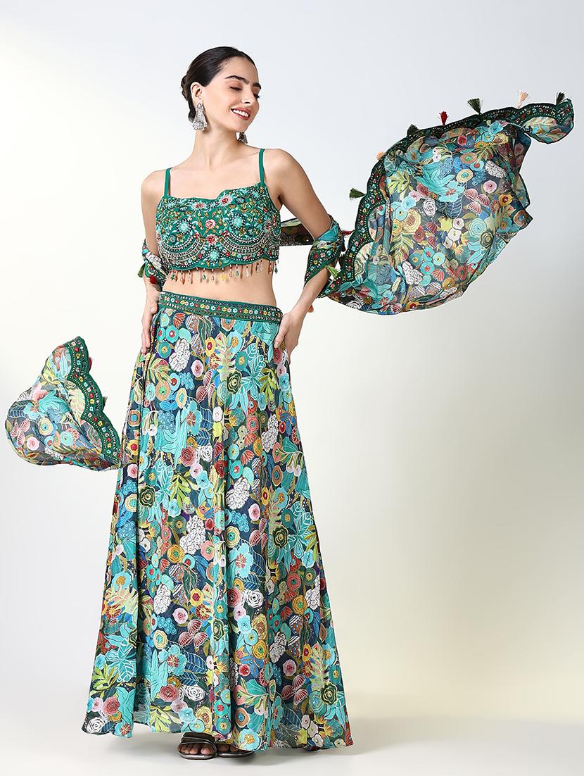 women floral flared lehenga choli with dupatta - 21661690 -  Standard Image - 1