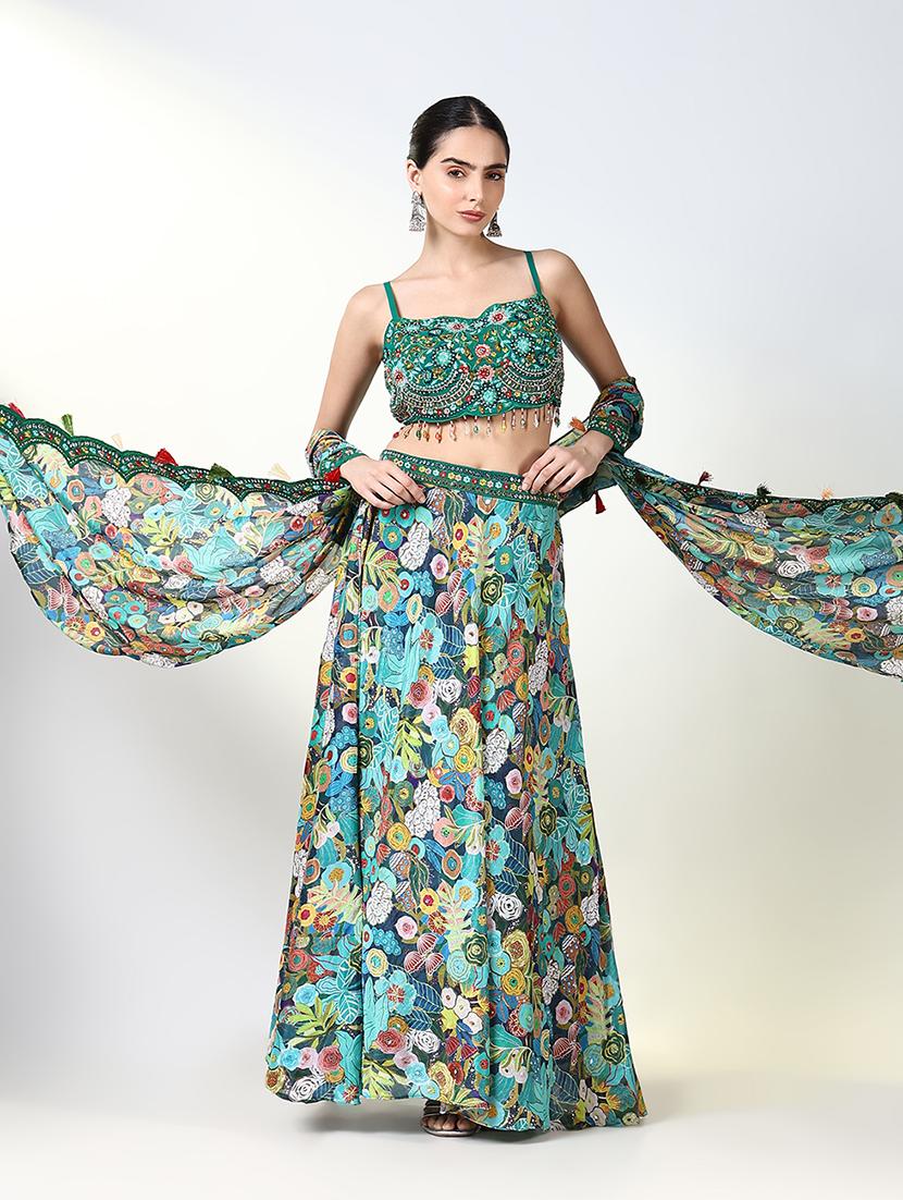 women floral flared lehenga choli with dupatta - 21661690 - Standard Image - 4
