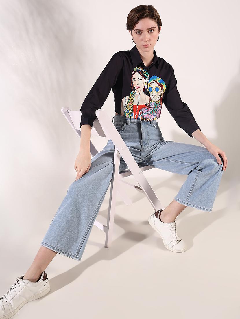 women long sleeves printed crop shirt - 21661695 - Standard Image - 4
