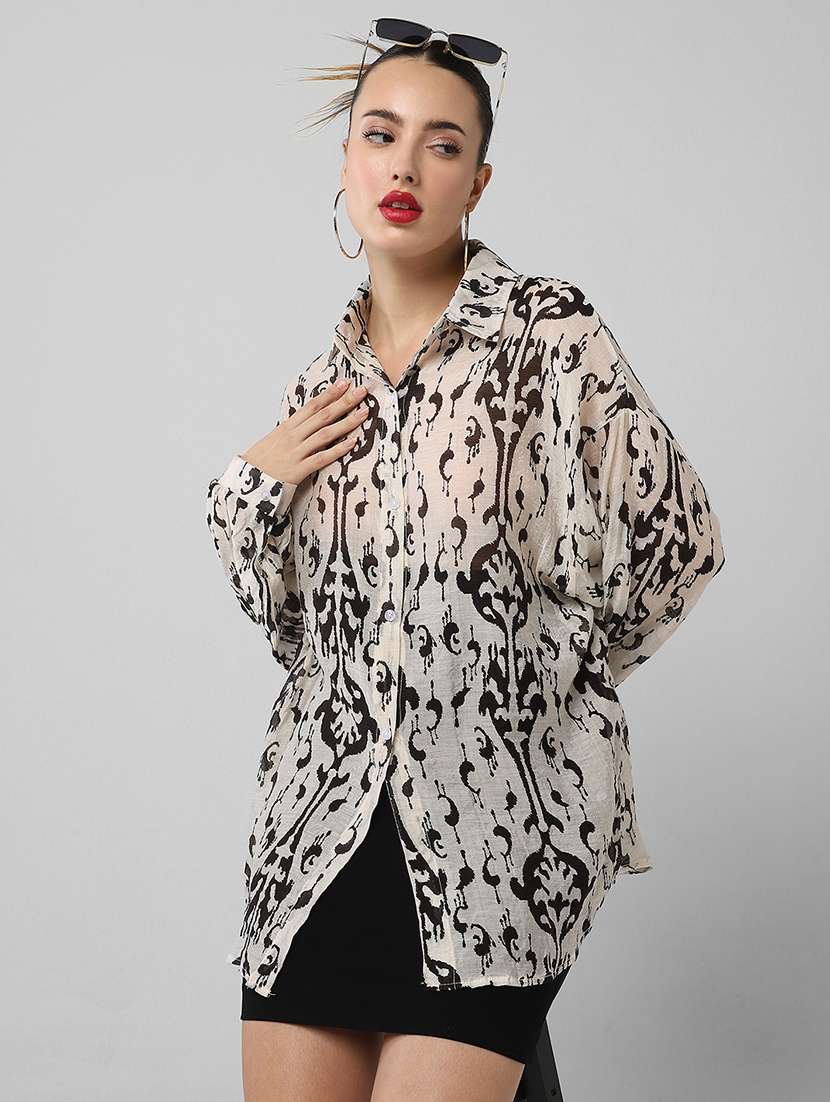 women puff sleeves printed oversized shirt - 21661698 -  Standard Image - 6
