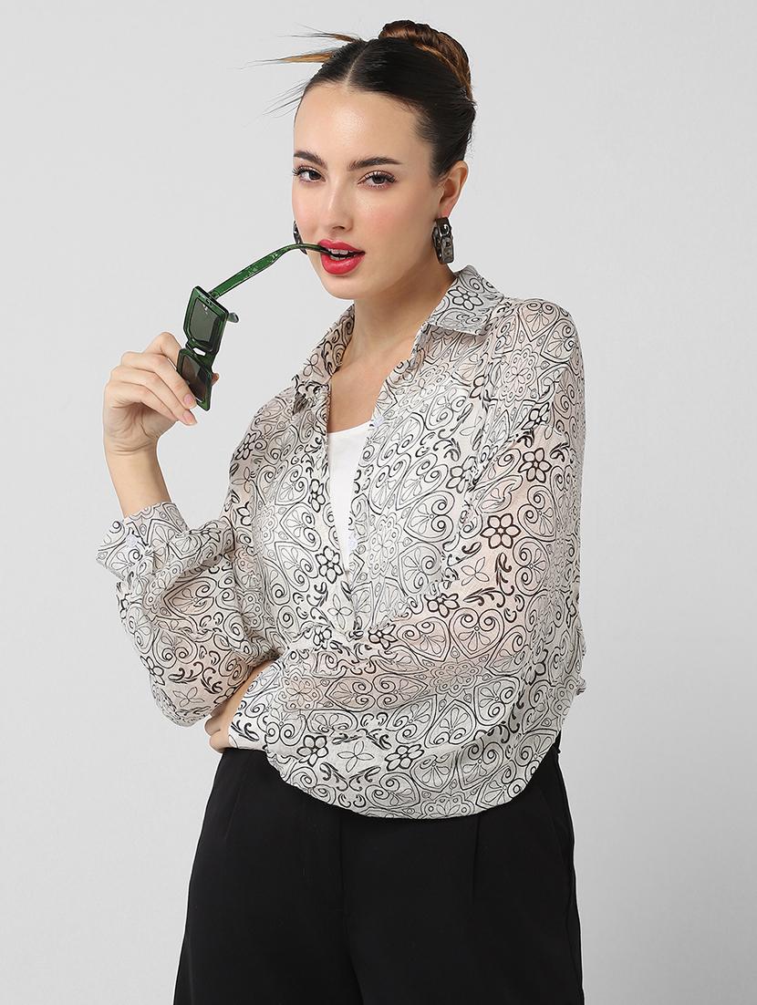 women puff sleeves printed oversized shirt - 21661699 - Standard Image - 1