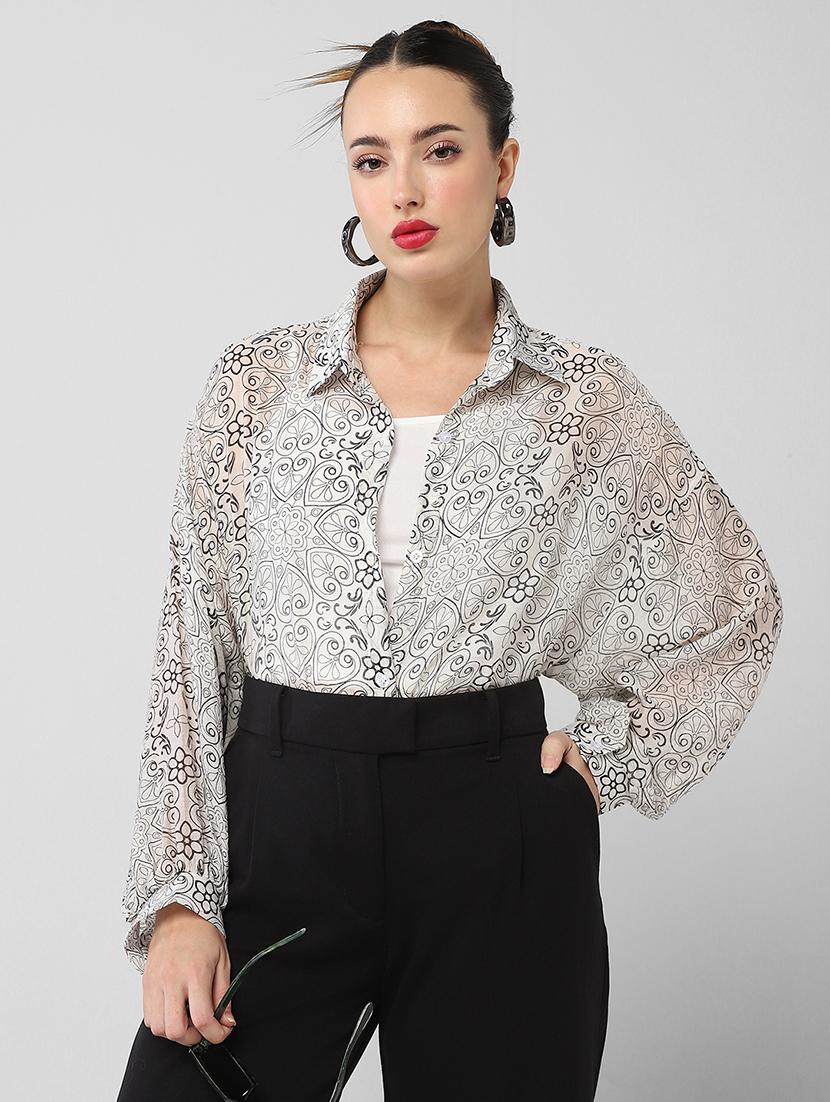 women puff sleeves printed oversized shirt - 21661699 - Standard Image - 6