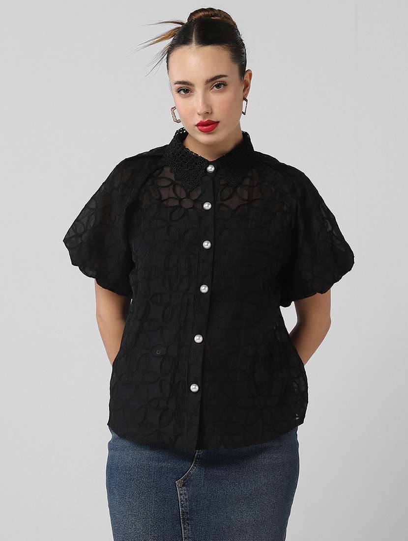 women self designed collared shirt with slip