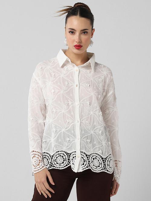 women embroidered collared long sleeves shirt - 21661710 -  Standard Image - 0
