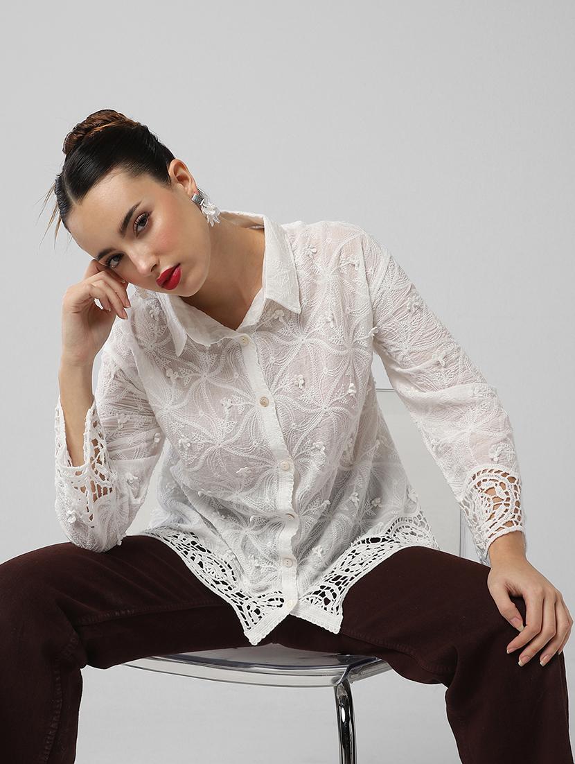 women embroidered collared long sleeves shirt - 21661710 -  Standard Image - 1