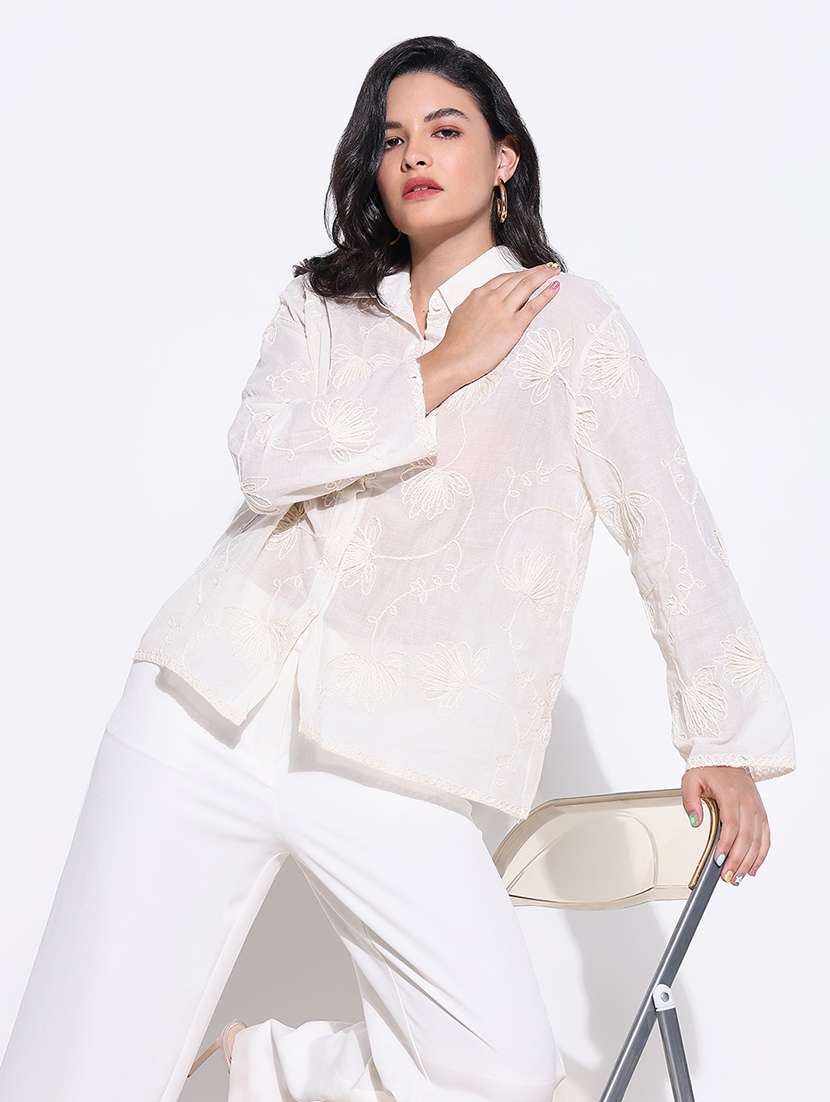 women embroidered collared long sleeves shirt - 21661712 -  Standard Image - 1