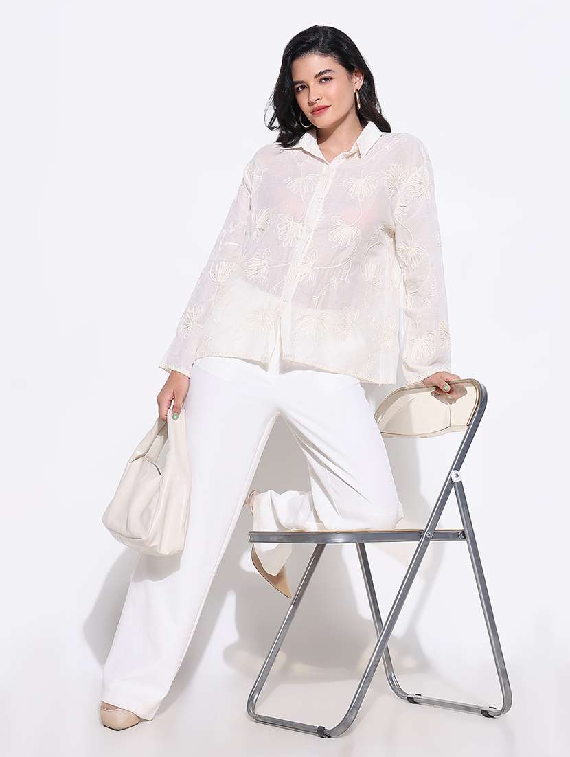 women embroidered collared long sleeves shirt - 21661712 -  Standard Image - 4